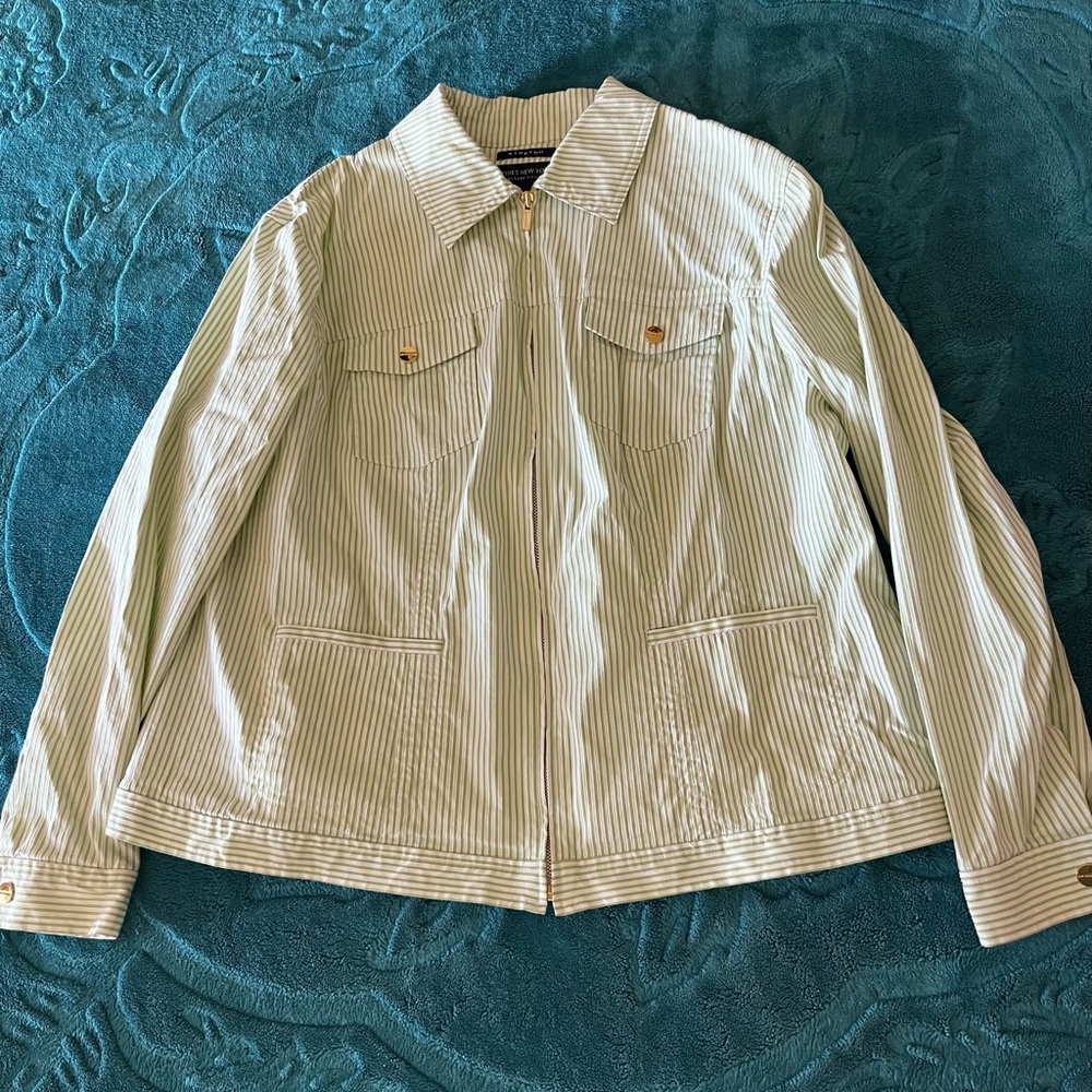 Jones New York Cotton Striped Zip Up Jacket